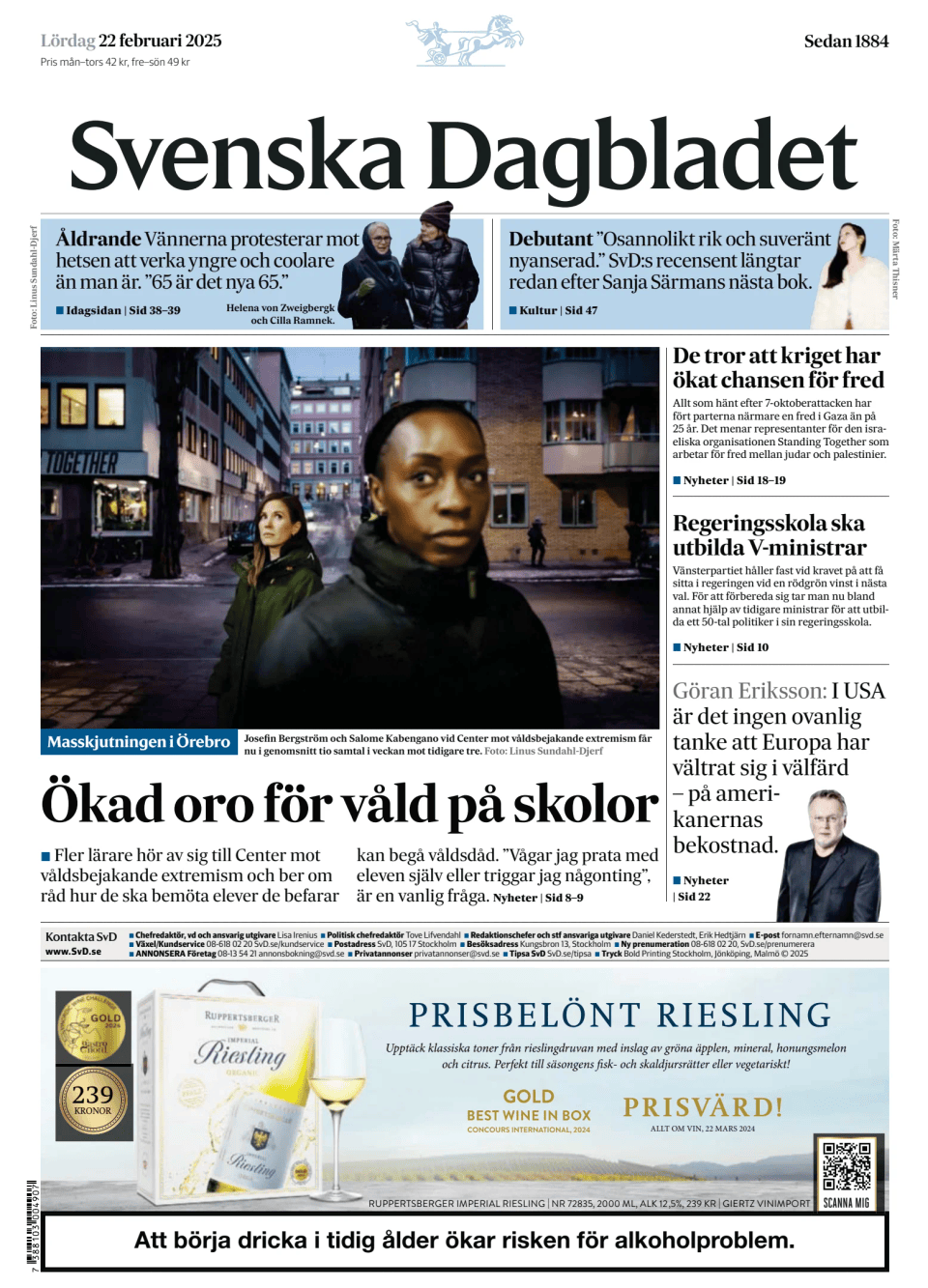 Prima-pagina-Svenska Dagbladet-edizione-di-oggi-20250222